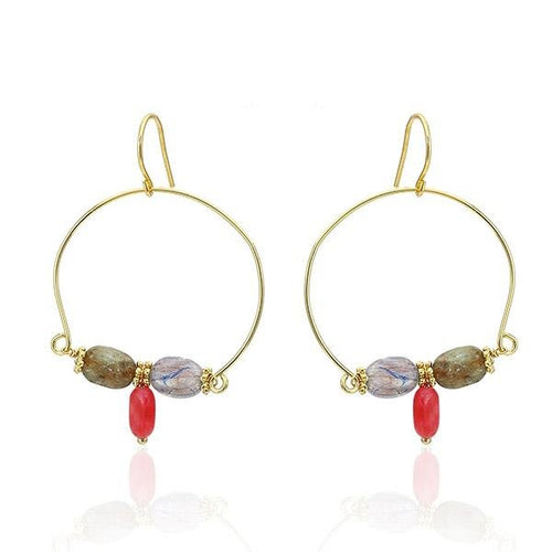 Ohrringe 18 karat vergoldet Halbkreis Steine hellblau rosa grün oval nickelfrei gold - chic - net.de