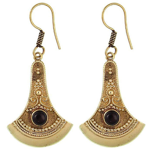 Ohrringe Axt Punkte verziert Onyx Messing antik golden nickelfrei Ohrhänger Tribal Brass - chic - net.de