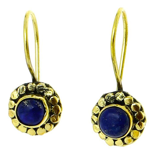 Ohrringe Blume Kreise 10 mm Lapis Messing Brass antik golden Tribal Ohrhänger nickelfrei Piercing - chic - net.de