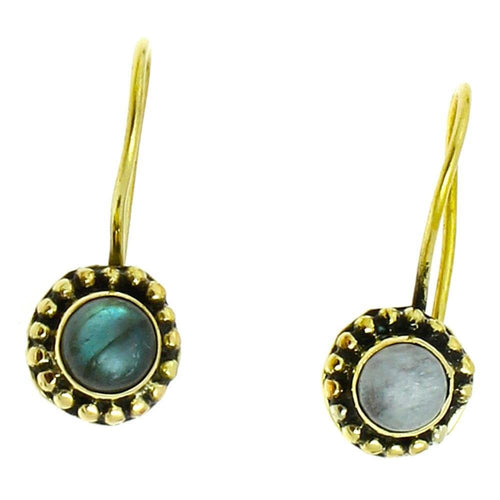 Ohrringe Blume Perlen 8 mm Labradorit Messing Brass antik golden Tribal Ohrhänger nickelfrei - chic - net.de