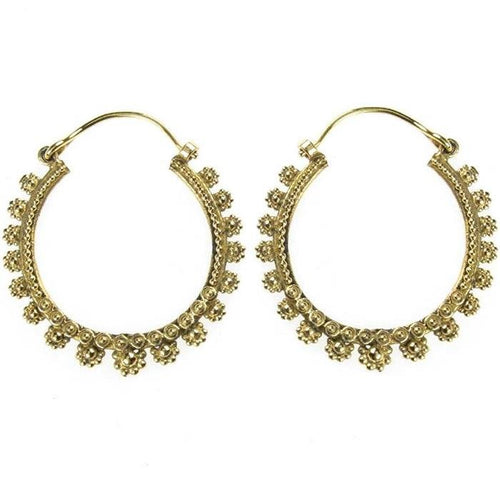 Ohrringe dunkel Kreise Blumen rund Messing Brass antik golden Tribal nickelfrei Schmuck Piercing - chic - net.de