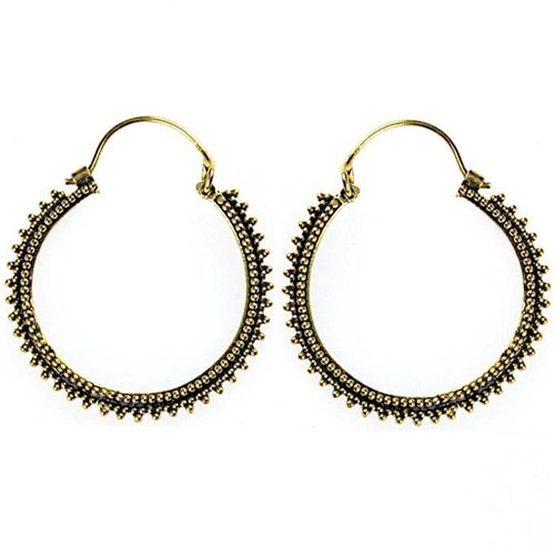 Ohrringe dunkel Punkte Dreiecke rund Messing Brass antik golden Tribal nickelfrei Schmuck Piercing - chic - net.de