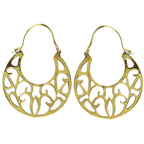 Ohrringe glänzend Stanzmuster Sichel Brass Messing antik golden nickelfrei Tribal Schmuck Piercing - chic - net.de