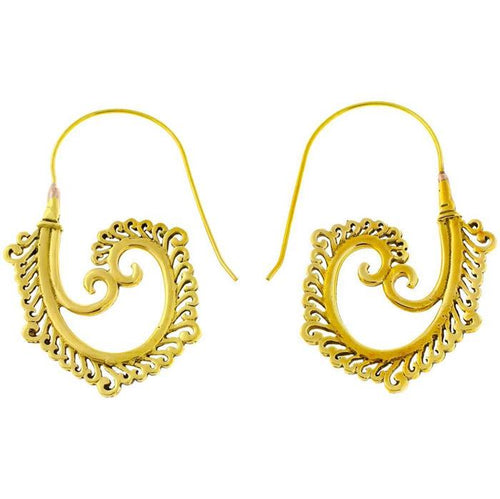 Ohrringe Haken glänzend Spiralen Messing Brass antik golden Tribal nickelfrei Piercing Schmuck - chic - net.de