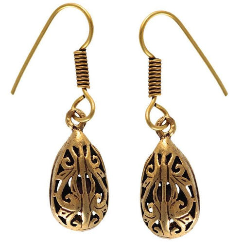 Ohrringe hohl Tropfen Schnörkel Messing antik golden Ohrhänger nickelfrei dunkel Piercing Tribal - chic - net.de
