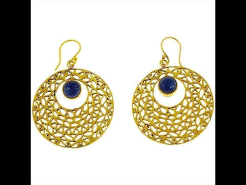 Ohrringe Kreis gestanzt Lapis Mandel blau Messing antik golden Tribal Ohrhänger - chic - net.de