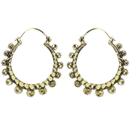 Ohrringe Kreise Blumen rund Messing Brass antik golden Tribal nickelfrei Schmuck Piercing - chic - net.de