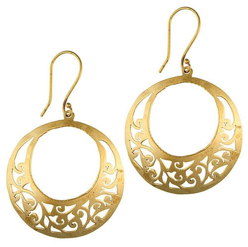 Ohrringe Kreise gewölbt Spiral Muster Messing Brass antik golden Tribal Ohrhänger nickelfrei Schmuck - chic - net.de