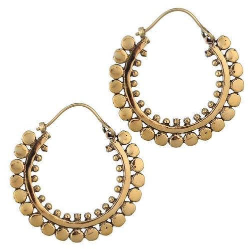 Ohrringe Kreise Punkte rund 30 mm Messing Brass antik golden Tribal Schmuck Piercing - chic - net.de