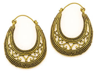 Load image into Gallery viewer, Ohrringe langgezogen Sichel Punkte Bögen Messing Brass antik golden Tribal Schmuck - chic - net.de
