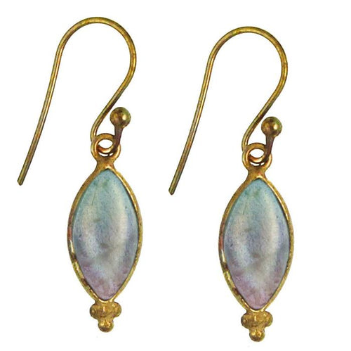 Ohrringe Mandel Labradorit Messing antik golden Tribal Ohrhänger nickelfrei Brass Schmuck - chic - net.de