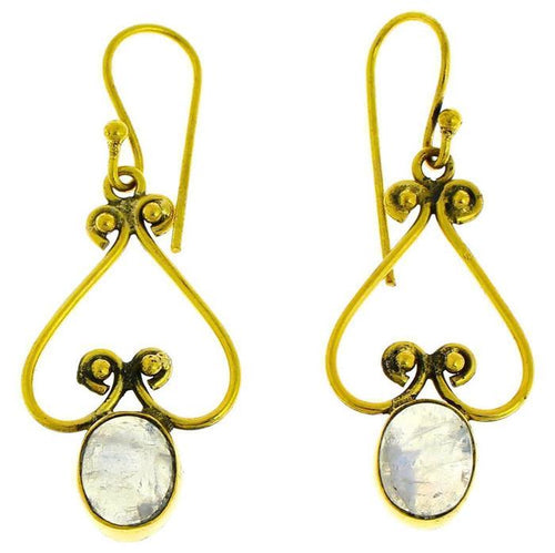 Ohrringe Mondstein oval Herz Bögen Perlen Messing antik golden Damen Ohrhänger nickelfrei Schmuck - chic - net.de
