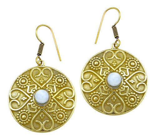 Ohrringe Mondstein Stein Herz Kreis Dreiecke Messing Ohrhänger weiß nickelfrei antik golden Tribal - chic - net.de