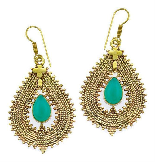 Ohrringe Onyx grün Tropfen Zopf Spitzen Kreuz Messing antik golden nickelfrei Tribal Brass Ohrhänger - chic - net.de