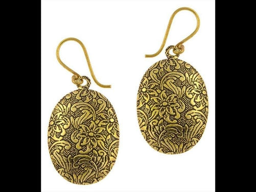 Ohrringe oval gewölbt Blumenmuster dunkel oxidiert Messing antik golden Tribal - chic - net.de