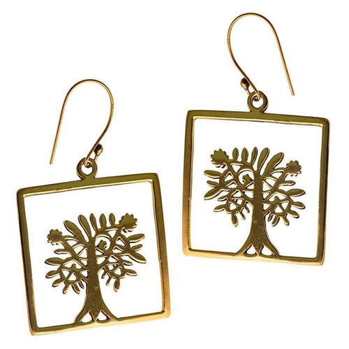 Ohrringe Quadrat Baum des Lebens Messing antik golden Damen Ohrhänger nickelfrei Tribal Schmuck - chic - net.de