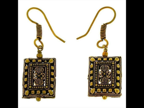 Ohrringe Rechteck Herz Punkte Quadrate hohl Messing antik golden Ohrhänger nickelfrei Tribal - chic - net.de
