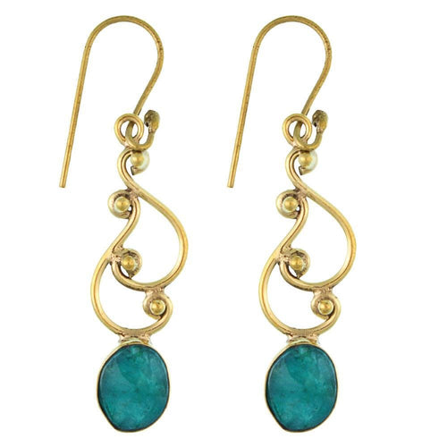 Ohrringe S - Formen Kugeln oval Onyx grün Messing antik golden nickelfrei Tribal Ohrhänger facettiert - chic - net.de