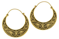 Load image into Gallery viewer, Ohrringe Sichel Pünktchen Spiralen Messing Brass antik golden Tribal Schmuck - chic - net.de
