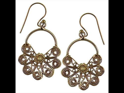 Ohrringe Spiralbögen große Blume Bögen Messing antik golden Tribal Brass Schmuck - chic - net.de