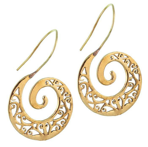 Ohrringe Spirale Glanz Ornament Ohrhänger Messing antik golden nickelfrei Tribal Brass - chic - net.de