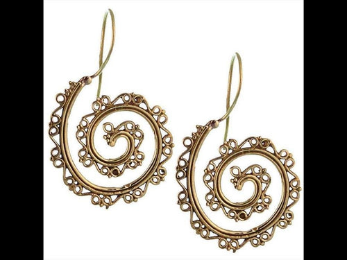 Ohrringe Spirale liegende Spiralen Rinne Messing antik golden Tribal Brass Ohrhänger - chic - net.de