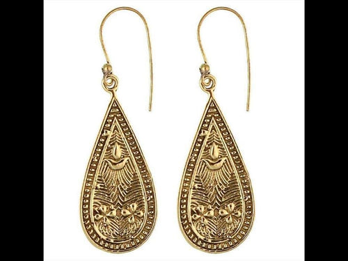 Ohrringe Tropfen Blumen Rillen Ohrhänger Messing antik golden nickelfrei Tribal Brass - chic - net.de