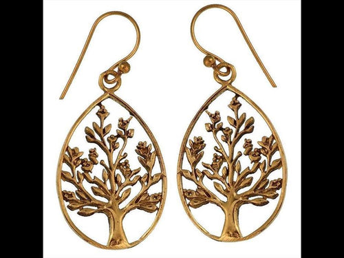 Ohrringe Tropfen rund Baum Blüten Blätter Messing antik golden Tribal Ohrhänger - chic - net.de