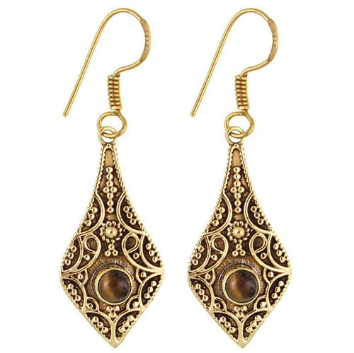 Ohrringe Tropfen spitz Bögen Tigerauge Messing antik golden nickelfrei Ohrhänger Tribal Brass - chic - net.de
