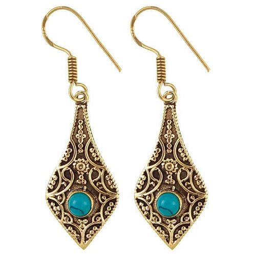 Ohrringe Tropfen spitz Bögen Türkis Messing antik golden nickelfrei Ohrhänger Tribal Brass - chic - net.de