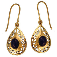 Load image into Gallery viewer, Ohrringe Tropfenform Muster großer Lapis Lazuli Lila Messing glänzend antik golden - chic - net.de
