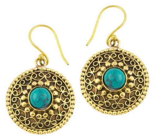 Ohrringe Türkis Kreise rund Spiralbögen Messing antik golden Tribal 22 mm - chic - net.de
