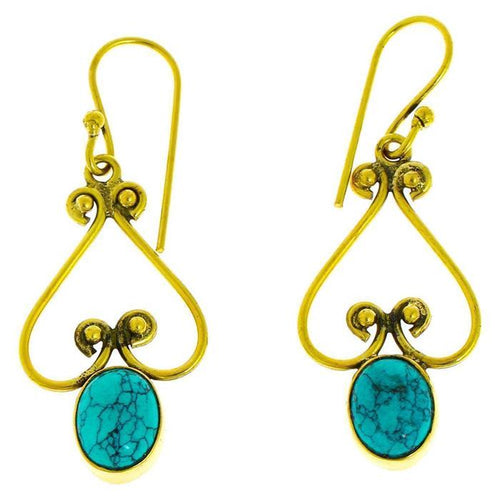 Ohrringe Türkis oval Herz Bögen Perlen Messing antik golden Damen Ohrhänger nickelfrei Schmuck - chic - net.de
