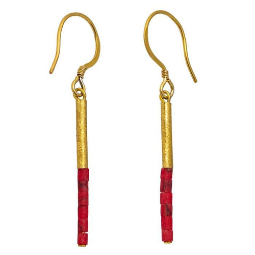 Ohrringe vergoldet Jaspis Stab gebürstet 925 Silber rot 26 mm Goldschmiedearbeit - chic - net.de