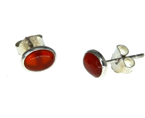 Ohrstecker 925 Sterling Silber mit Onyx rot oval 8mm - chic - net.de