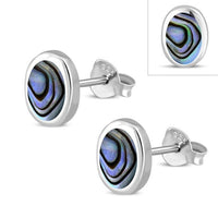 Load image into Gallery viewer, Ohrstecker 925 Sterling Silber oval Stein Muschel Rand - chic - net.de
