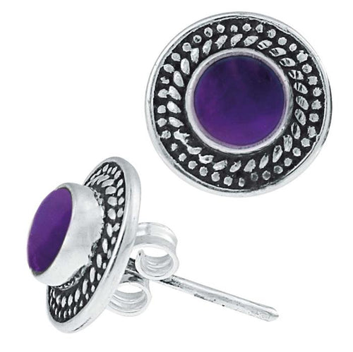 Ohrstecker Amethyst rund Scheibe Kranz 10 mm Ø 925er Sterling Silber oxidiert - chic - net.de
