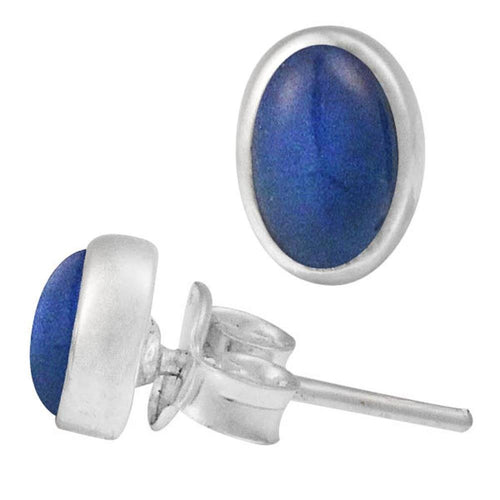 Ohrstecker Chalzedon blau oval 6 mm 925er Sterling Silber Rand Stein Silberohrstecker - chic - net.de