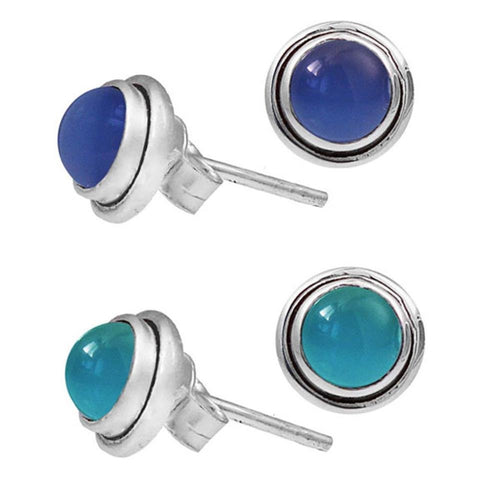 Ohrstecker Chalzedon blau Stein rund 8 mm Ø 925er Sterling Silber hoch Rand - chic - net.de