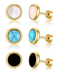 Load image into Gallery viewer, Ohrstecker Edelstahl Emaille Perlmutt Türkis Gold PVD - chic - net.de
