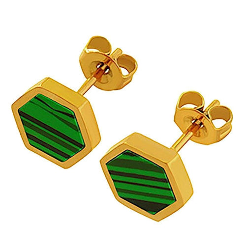 Ohrstecker Edelstahl Gold PVD Malachit eckig 8mm - chic - net.de