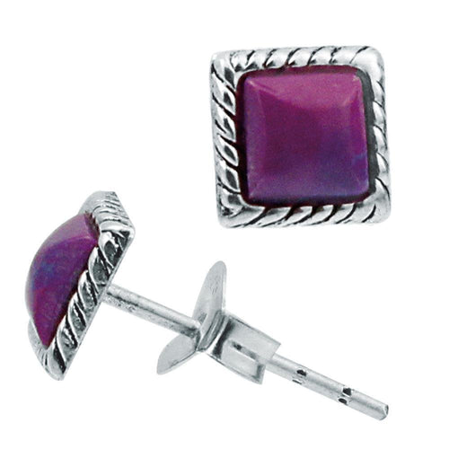 Ohrstecker Howlith Quadrat 6 mm Seilrand 925er Sterlingsilber Stein lila unisex - chic - net.de