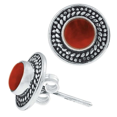 Ohrstecker Karneol rund Scheibe Kranz 10 mm Ø 925er Sterling Silber oxidiert - chic - net.de