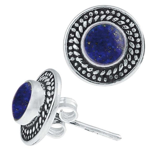 Ohrstecker Lapis rund Scheibe Kranz 10 mm Ø 925er Sterling Silber oxidiert - chic - net.de