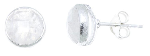Ohrstecker Mondstein rund 8 mm Rand 925er Sterlingsilber gebürstet facettiert weiß - chic - net.de
