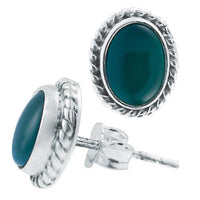 Load image into Gallery viewer, Ohrstecker Onyx grün oval Rand Zopfmuster 10 mm Ø 925er Sterling Silber - chic - net.de
