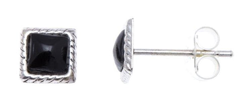 Ohrstecker Onyx Quadrat 6 mm Seilrand 925er Sterlingsilber schwarz unisex - chic - net.de
