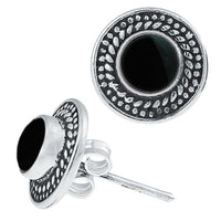 Load image into Gallery viewer, Ohrstecker Onyx rund Scheibe Kranz 10 mm Ø 925er Sterling Silber oxidiert - chic - net.de
