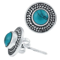 Load image into Gallery viewer, Ohrstecker Türkis rund Scheibe Kranz 10 mm Ø 925er Sterling Silber oxidiert - chic - net.de
