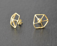 Load image into Gallery viewer, Ohrstecker vergoldet 925 Silber Gitter Wabe erhöht - chic - net.de
